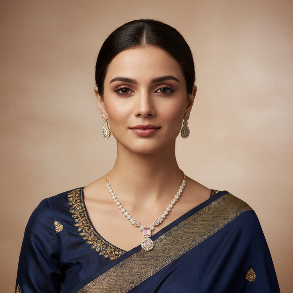 Pink Padmavati American Diamond Necklace set