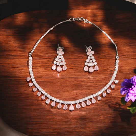 Pink Ratnashree American Diamond Necklace set