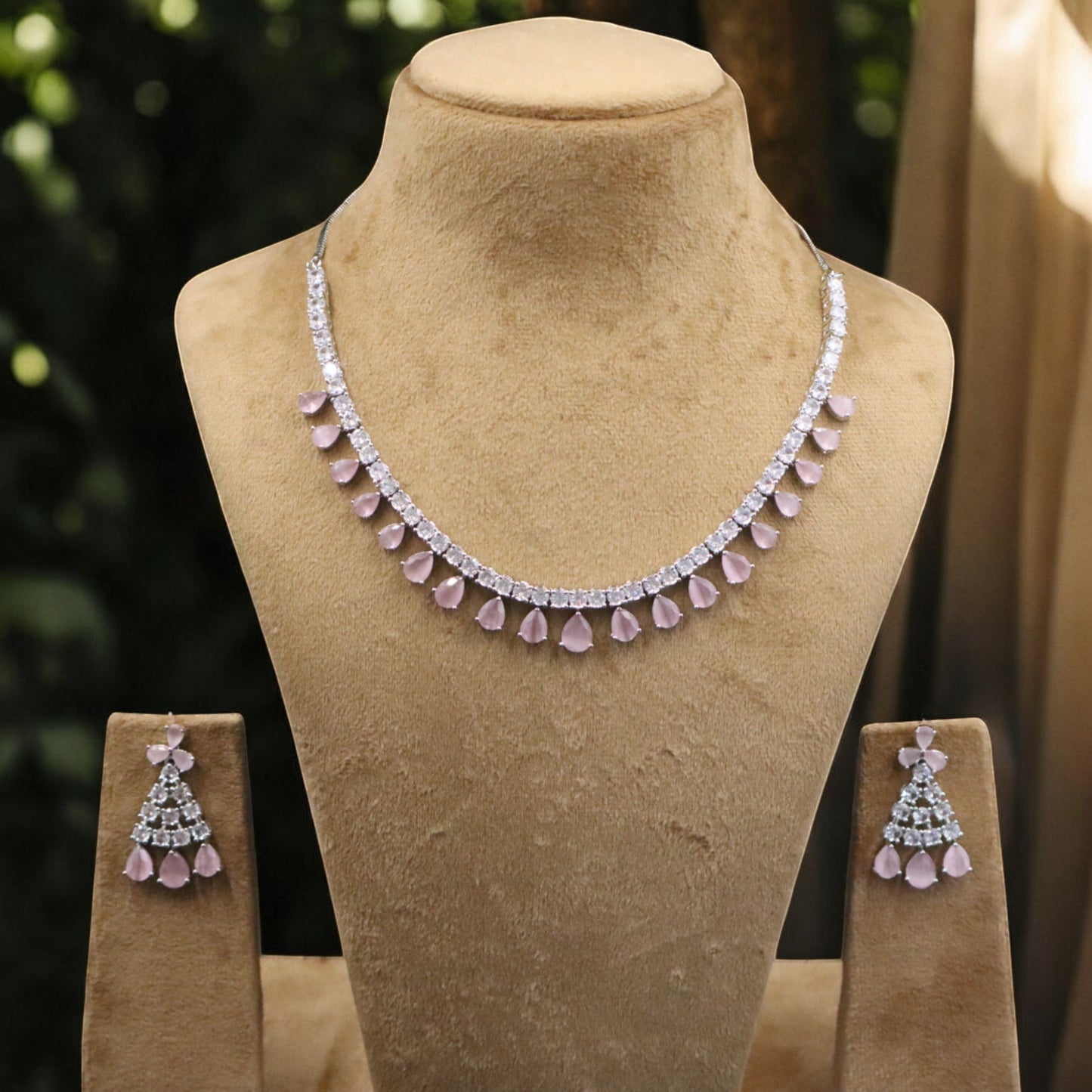 Pink Ratnashree American Diamond Necklace set