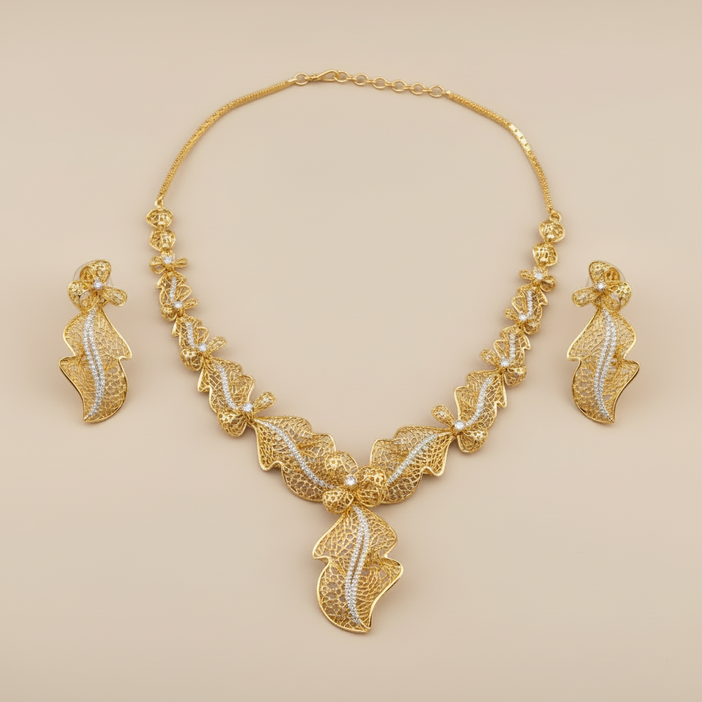 Golden Medhavi American Diamond Necklace set