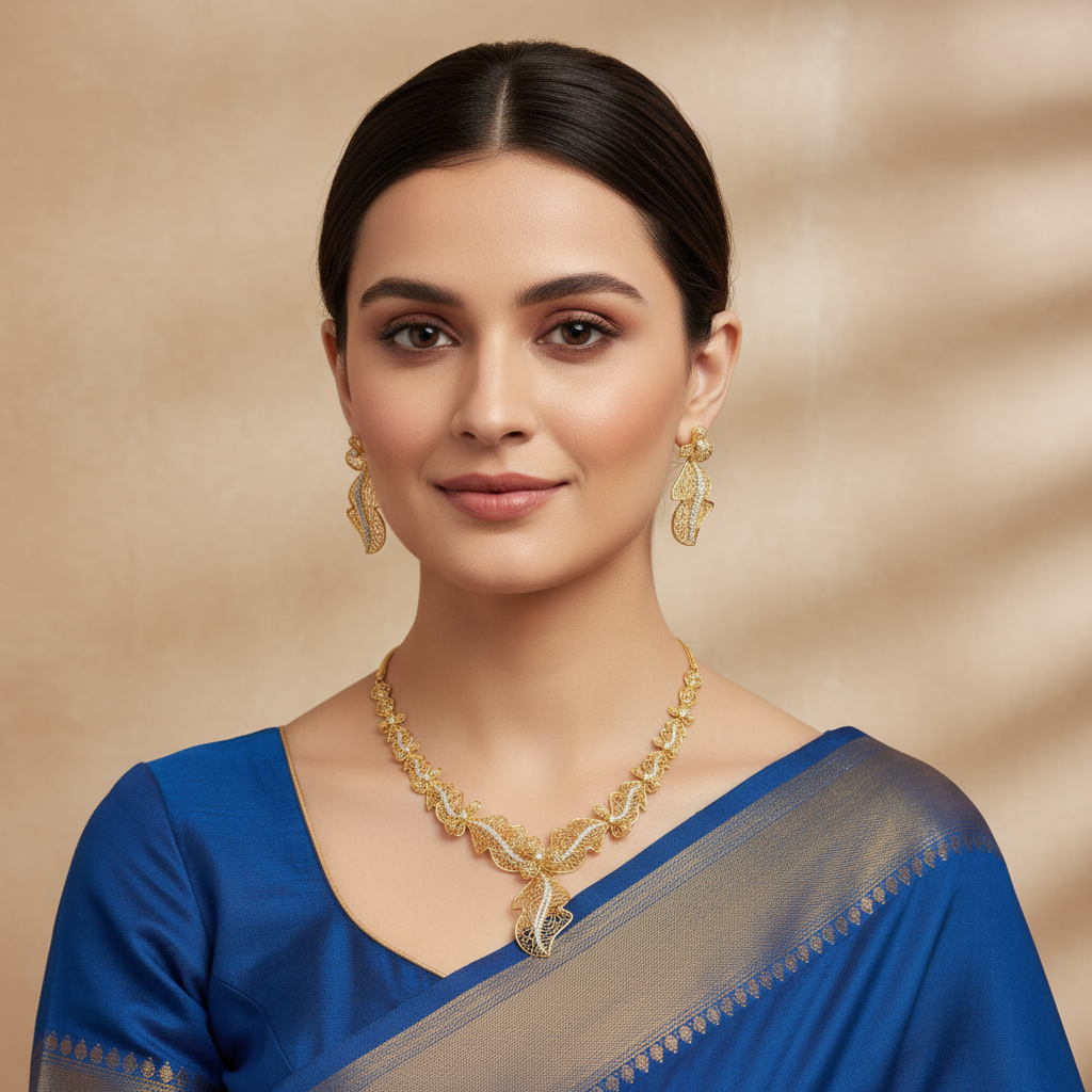 Golden Medhavi American Diamond Necklace set