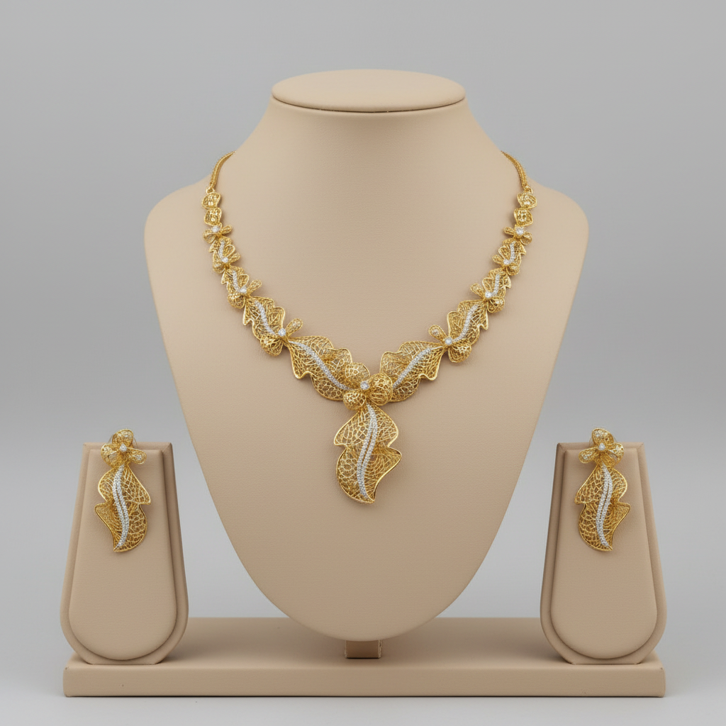 Golden Medhavi American Diamond Necklace set