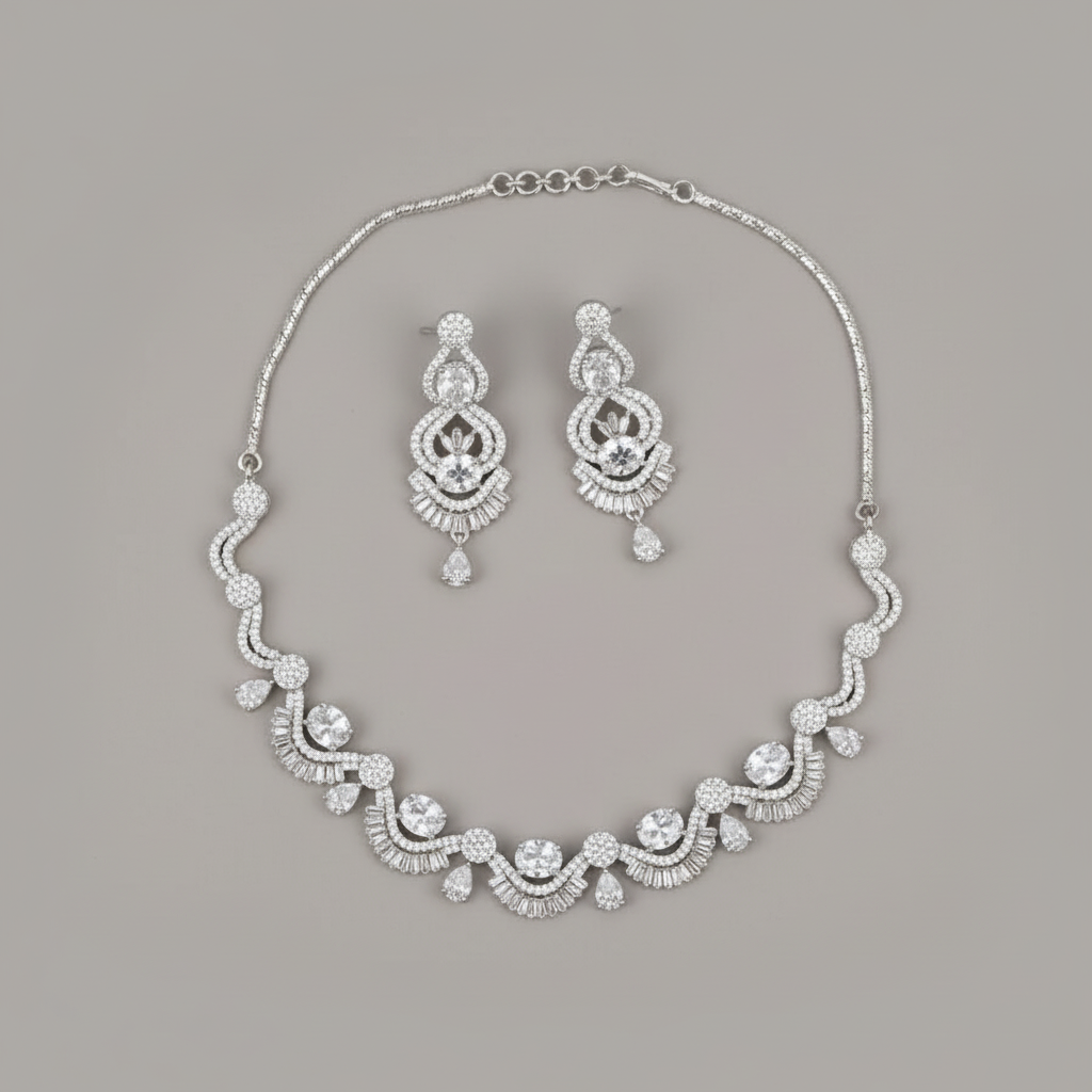 Silvery Aishwarya American Diamond Necklace set