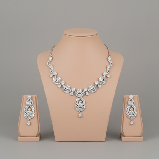 Silvery Aishwarya American Diamond Necklace set