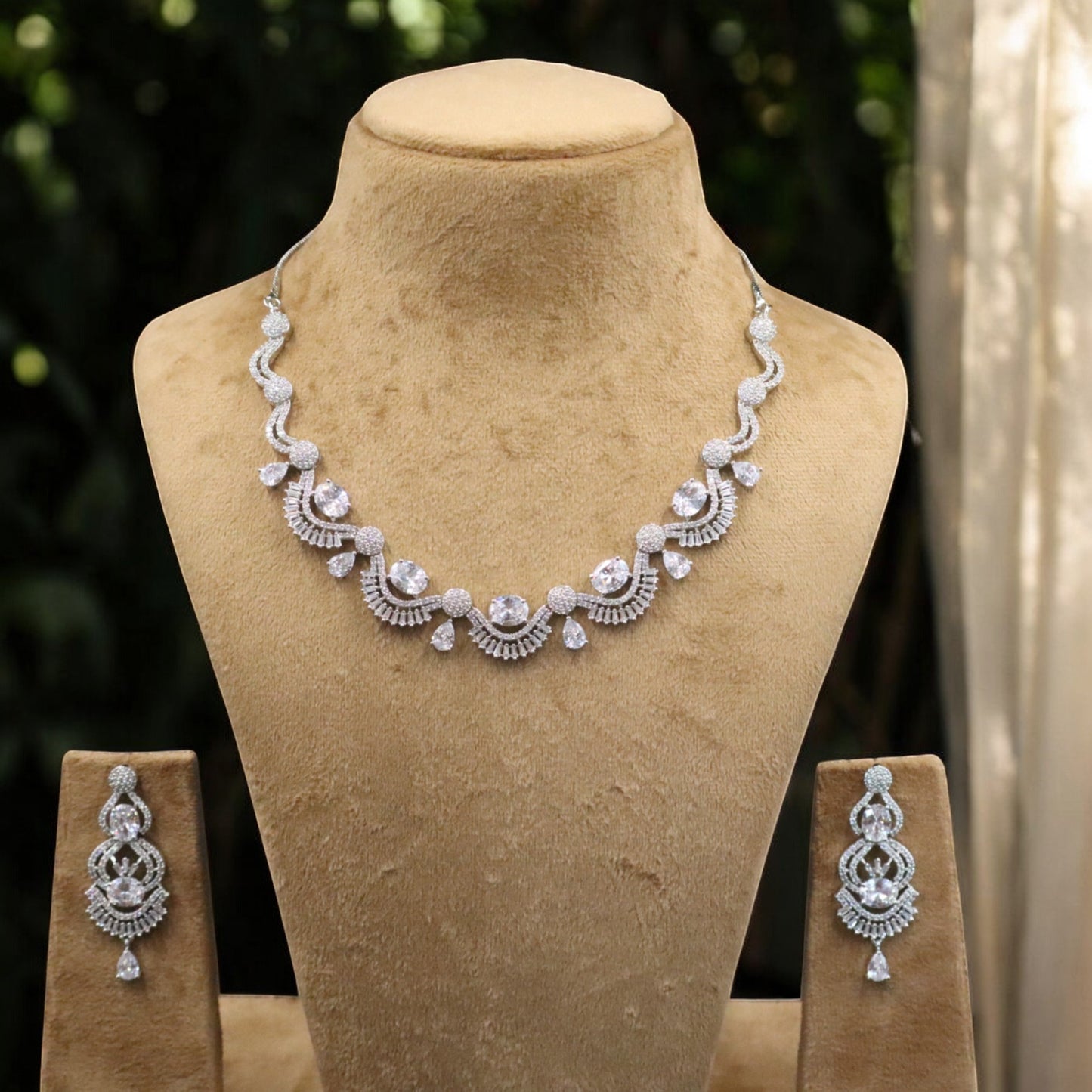 Silvery Aishwarya American Diamond Necklace set