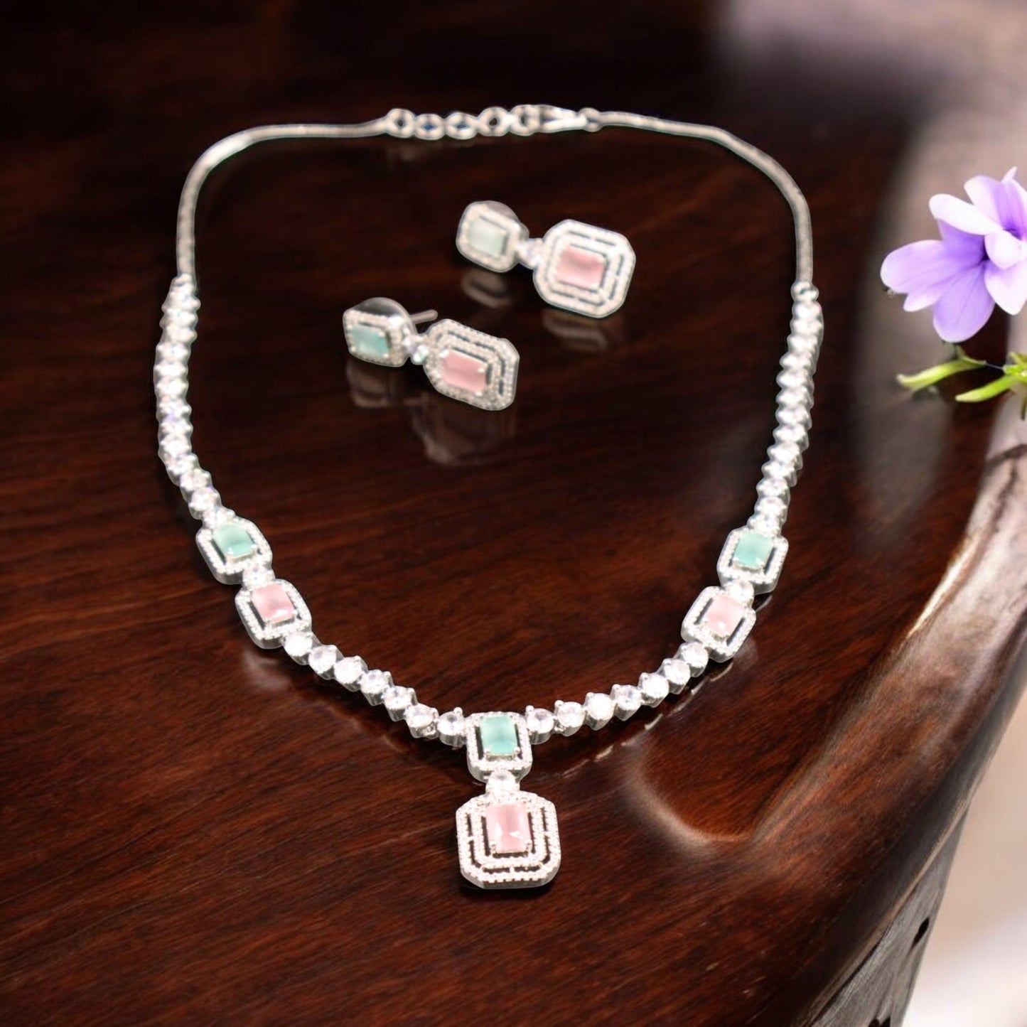 Multicolor Satyapriya American Diamond Necklace set