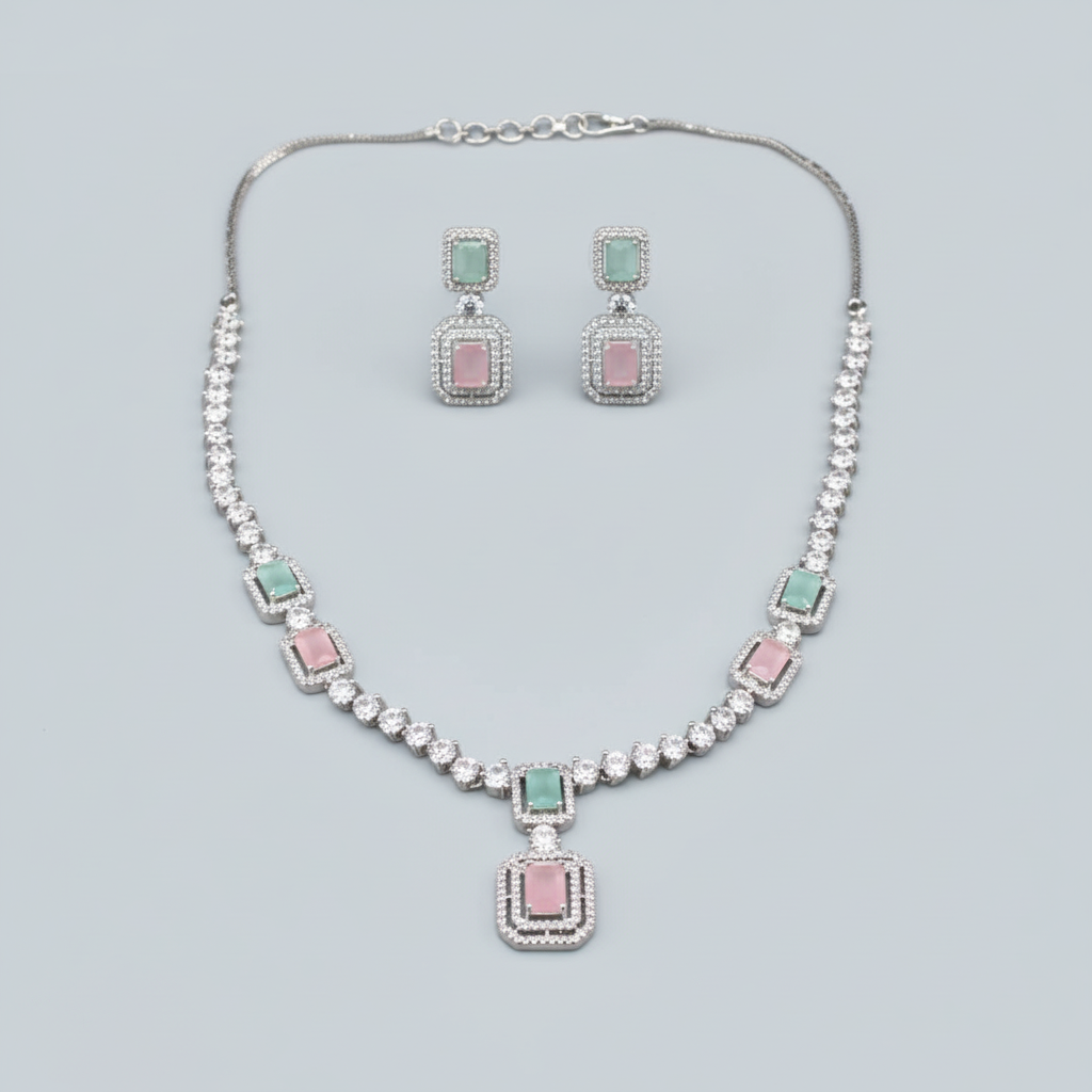 Multicolor Satyapriya American Diamond Necklace set