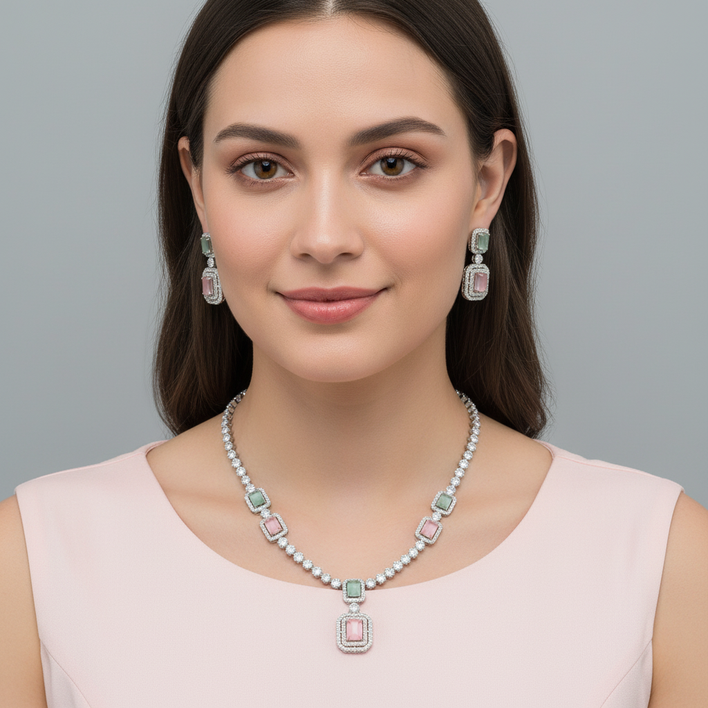 Multicolor Satyapriya American Diamond Necklace set