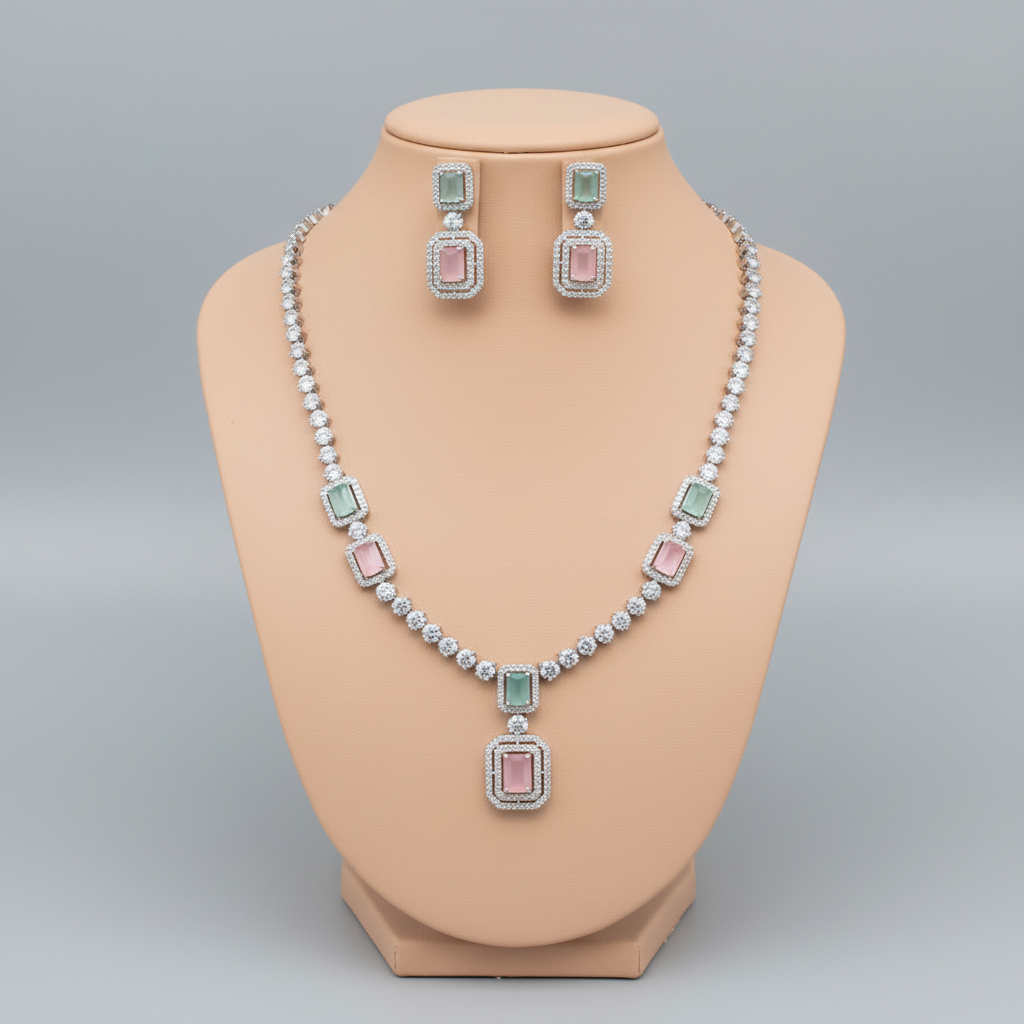Multicolor Satyapriya American Diamond Necklace set