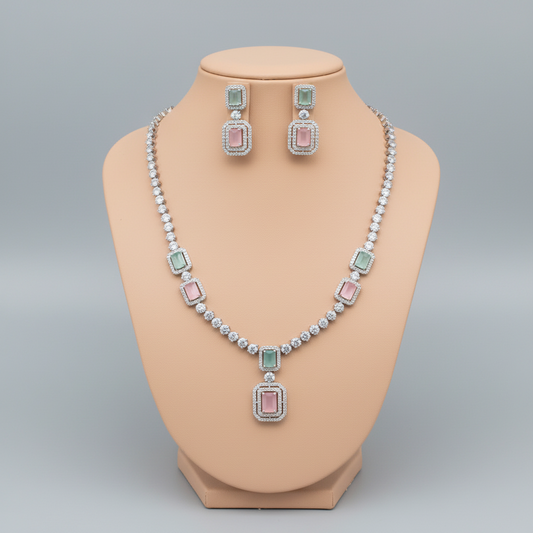 Multicolor Satyapriya American Diamond Necklace set
