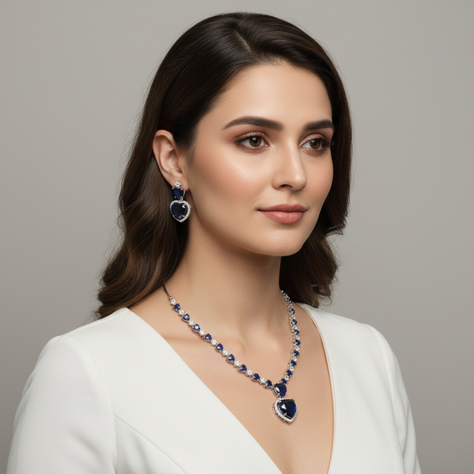 Royal Blue Hridaya American Diamond Necklace set