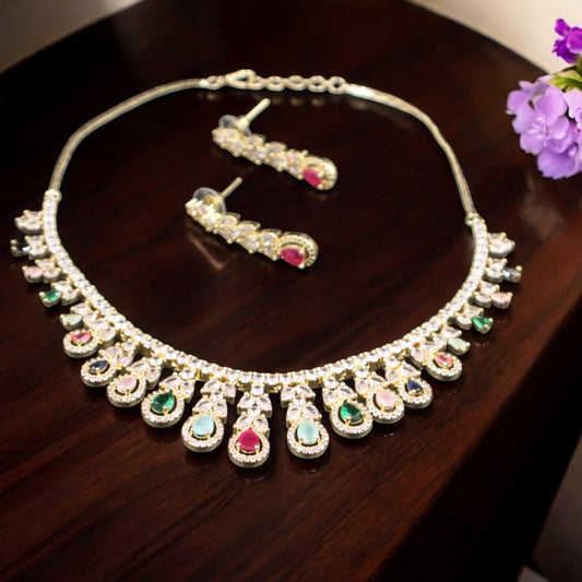 Multicolor Charulata American Diamond Necklace set
