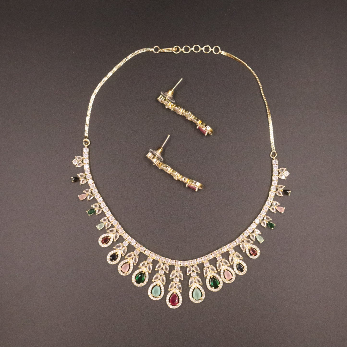 Multicolor Charulata American Diamond Necklace set