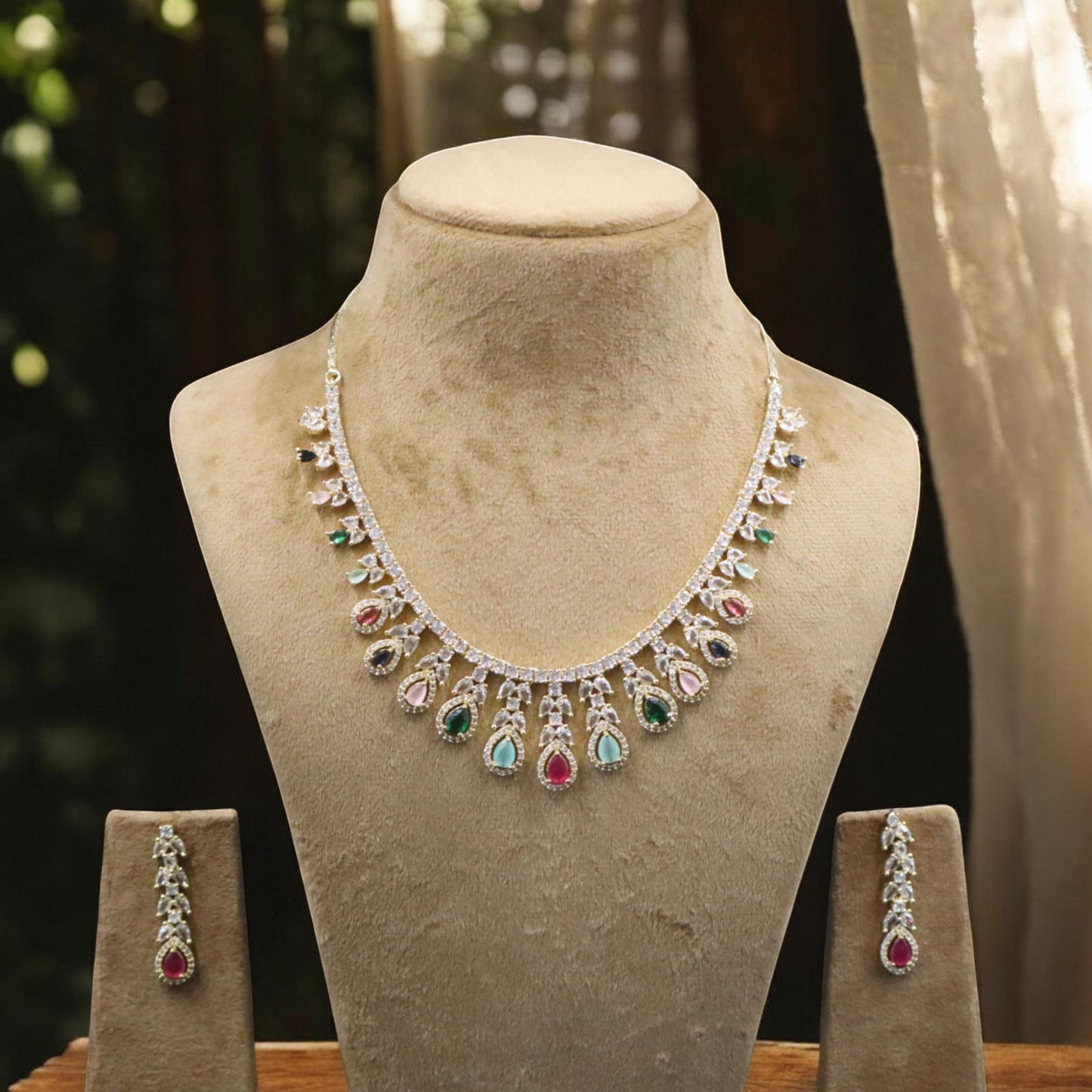 Multicolor Charulata American Diamond Necklace set