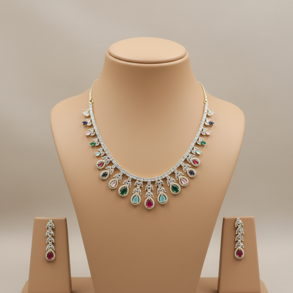 Multicolor Charulata American Diamond Necklace set