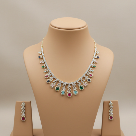 Multicolor Charulata American Diamond Necklace set