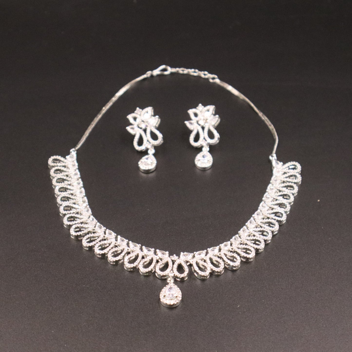 Silvery Manjusha American Diamond Necklace set