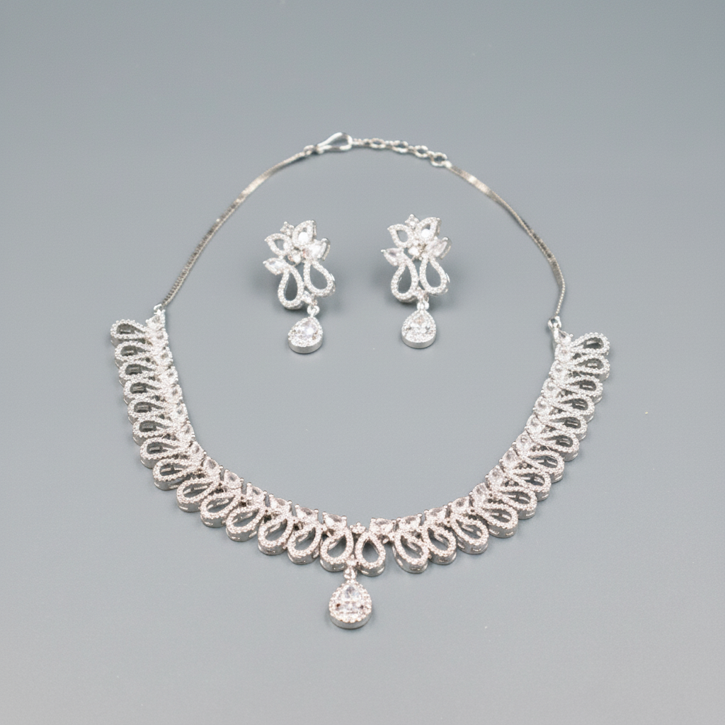 Silvery Manjusha American Diamond Necklace set