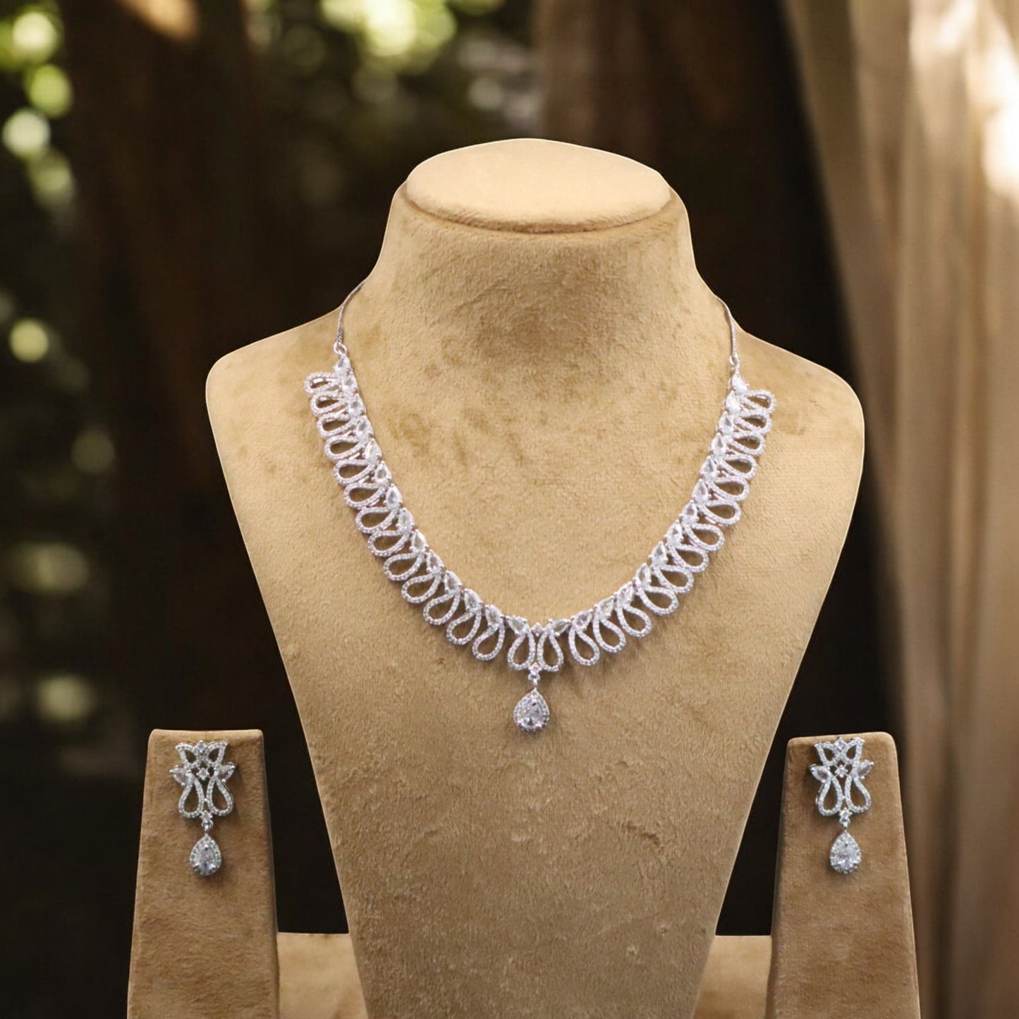 Silvery Manjusha American Diamond Necklace set