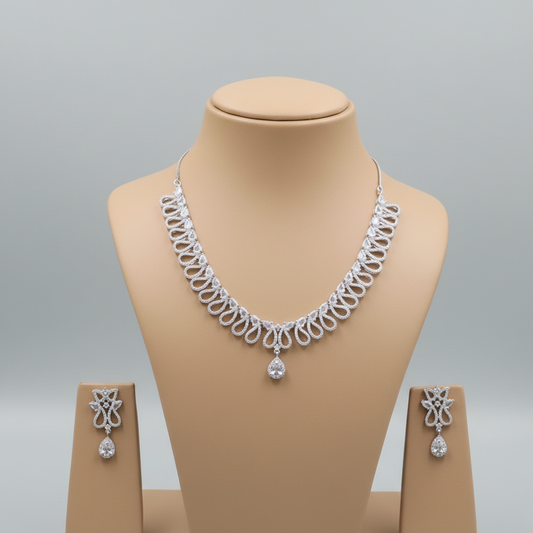 Silvery Manjusha American Diamond Necklace set