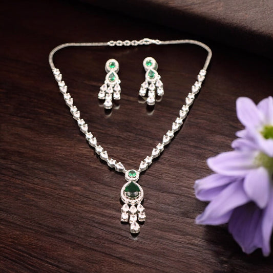 Emerald Vilasini American Diamond Necklace set