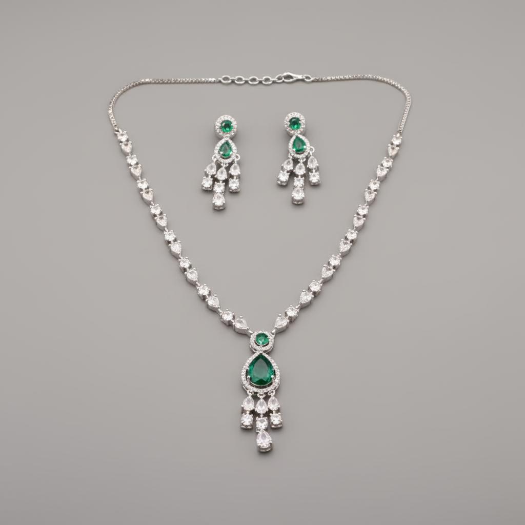 Emerald Vilasini American Diamond Necklace set