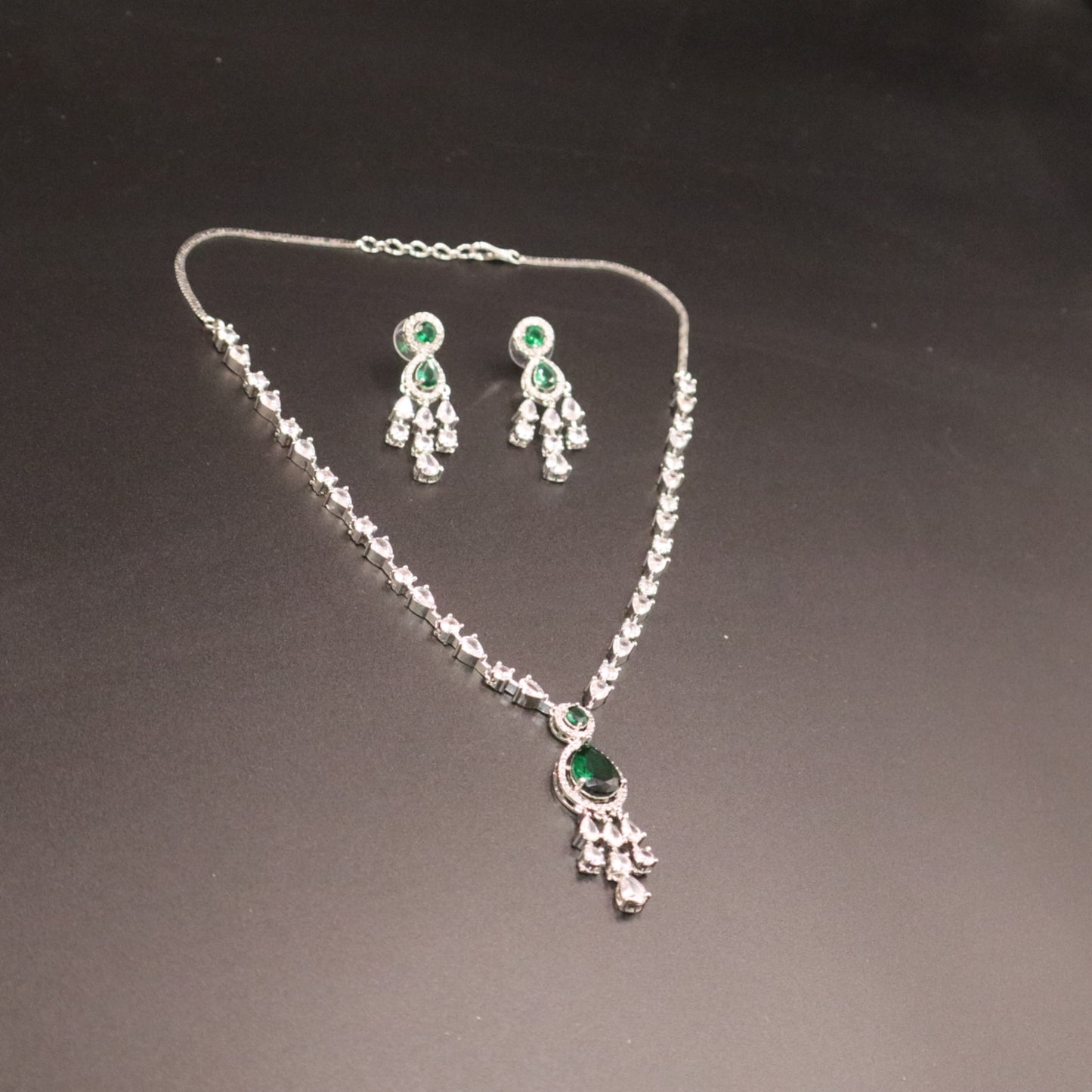 Emerald Vilasini American Diamond Necklace set