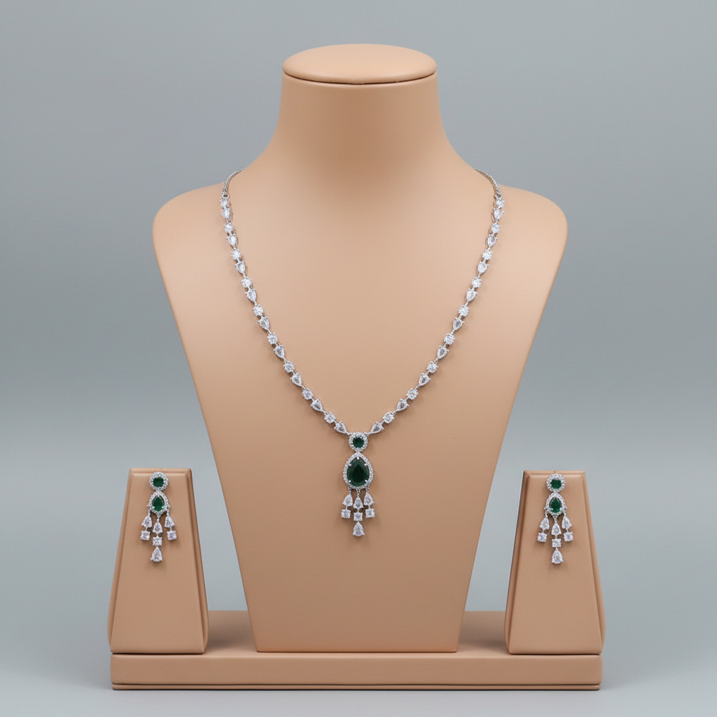 Emerald Vilasini American Diamond Necklace set