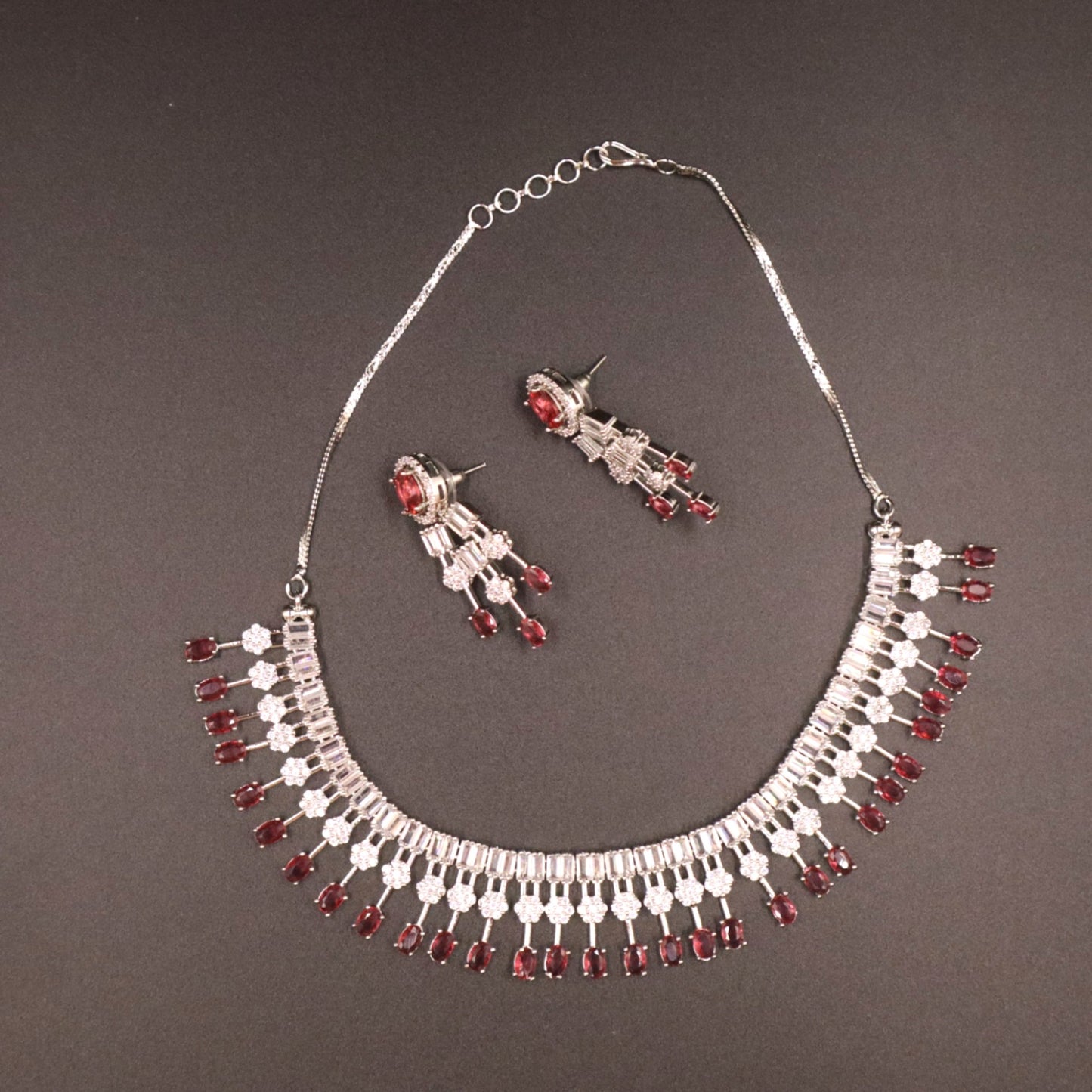 Dark Pink Devyani American Diamond Necklace set