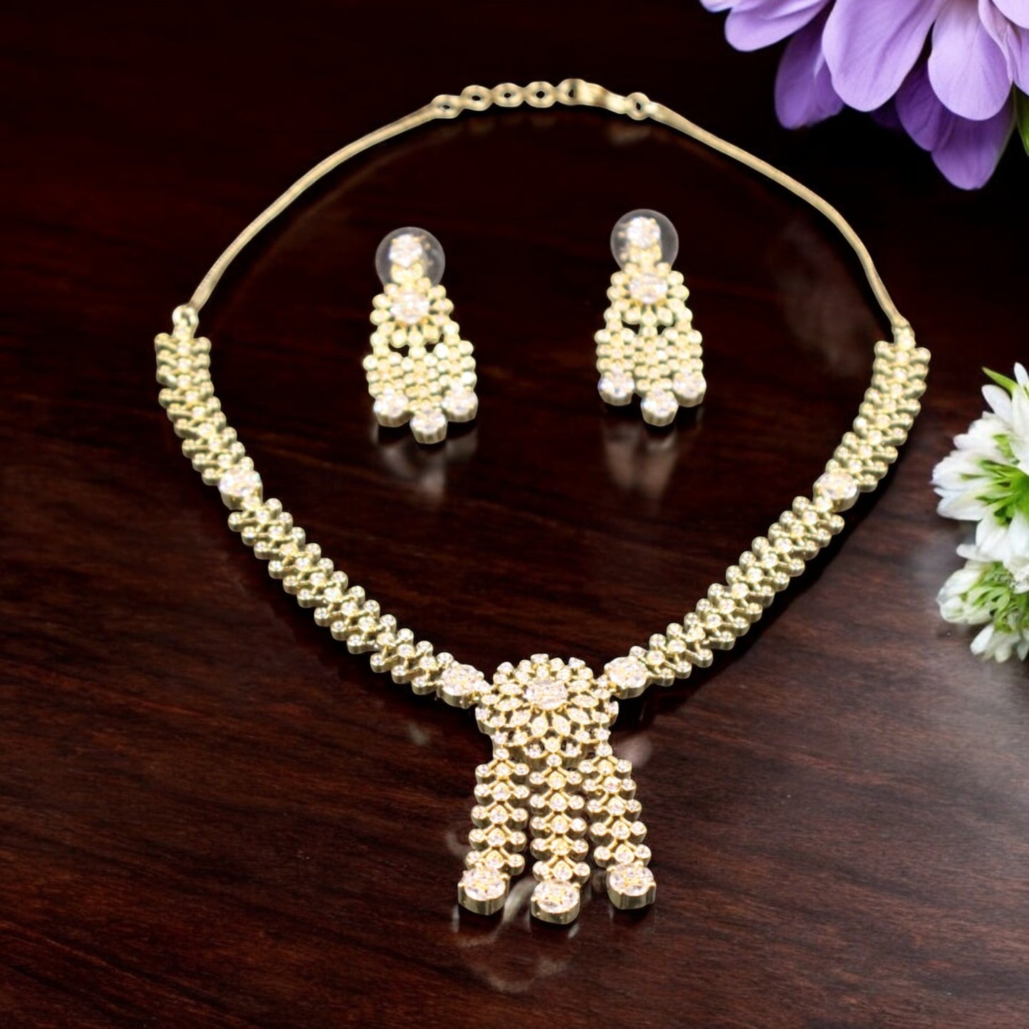 Golden Tanirika American Diamond Necklace set