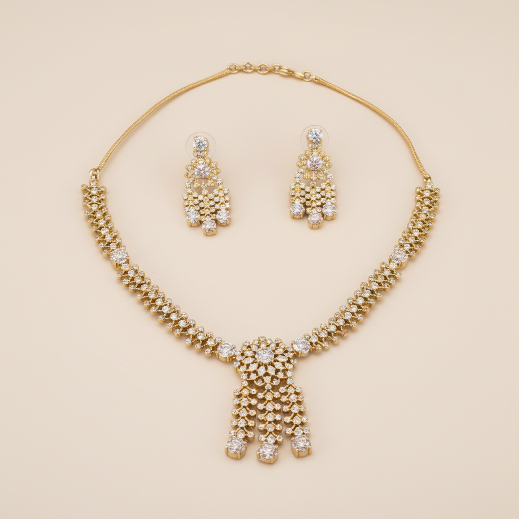 Golden Tanirika American Diamond Necklace set