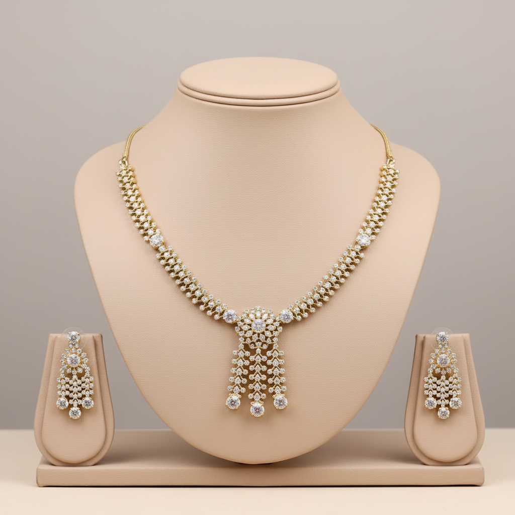 Golden Tanirika American Diamond Necklace set