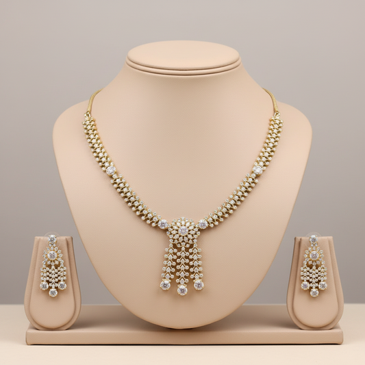Golden Tanirika American Diamond Necklace set