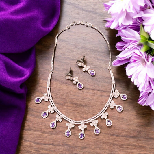 Purple Kavyanjali American Diamond Necklace set