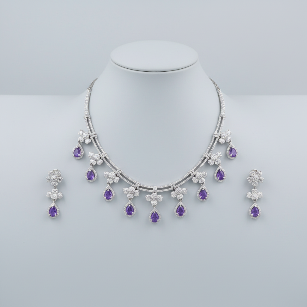 Purple Kavyanjali American Diamond Necklace set