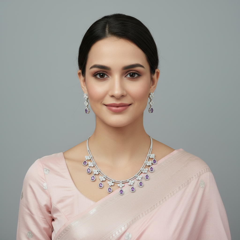 Purple Kavyanjali American Diamond Necklace set