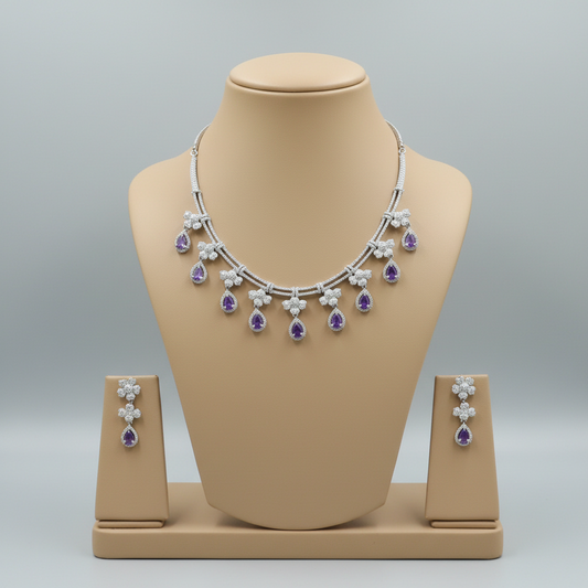 Purple Kavyanjali American Diamond Necklace set