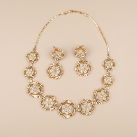 Golden Sangita American Diamond Necklace set