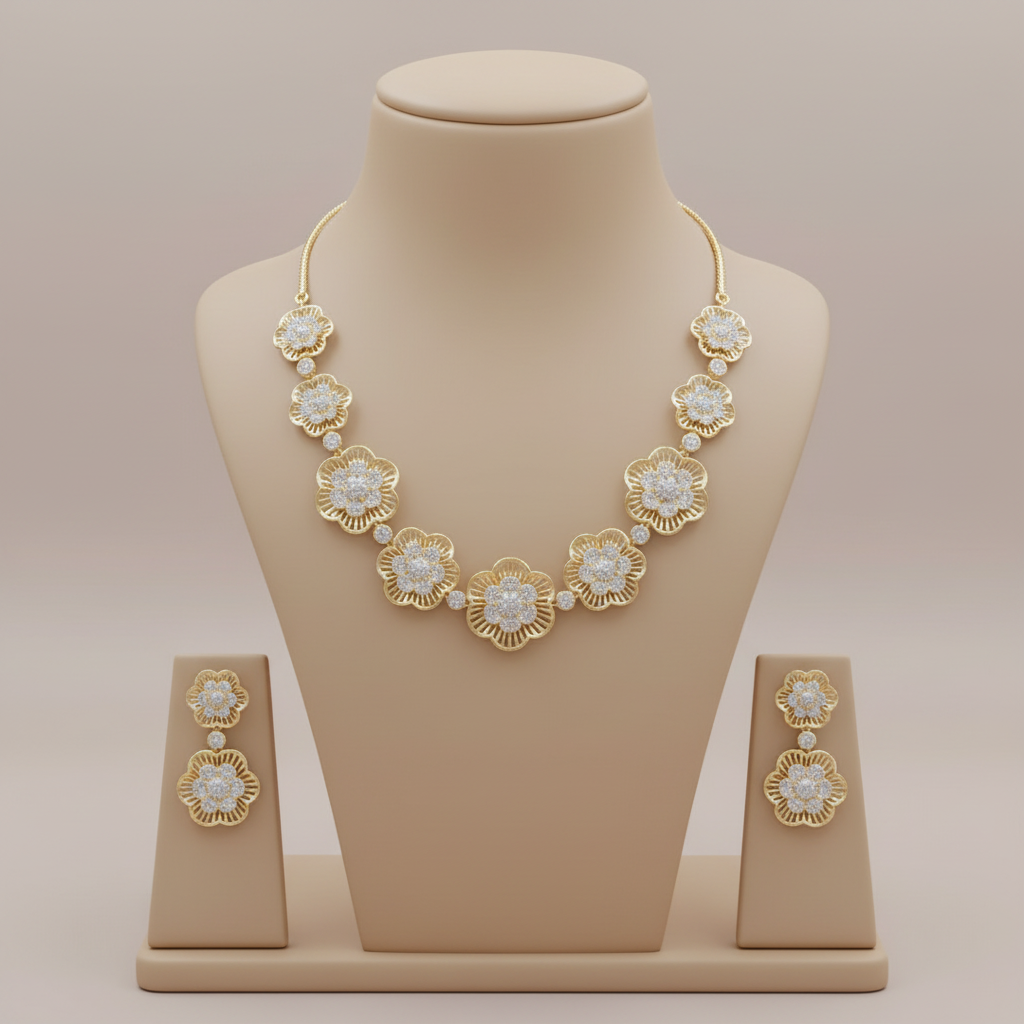 Golden Sangita American Diamond Necklace set