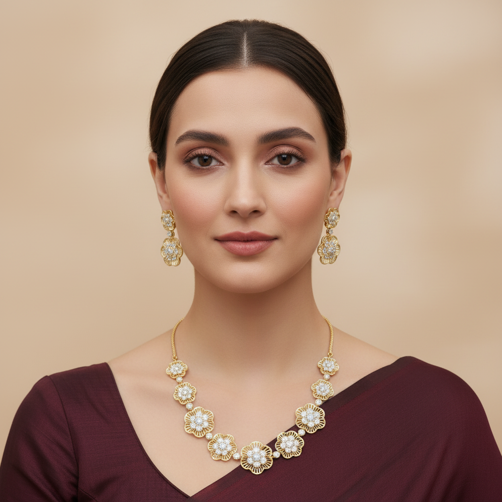 Golden Sangita American Diamond Necklace set