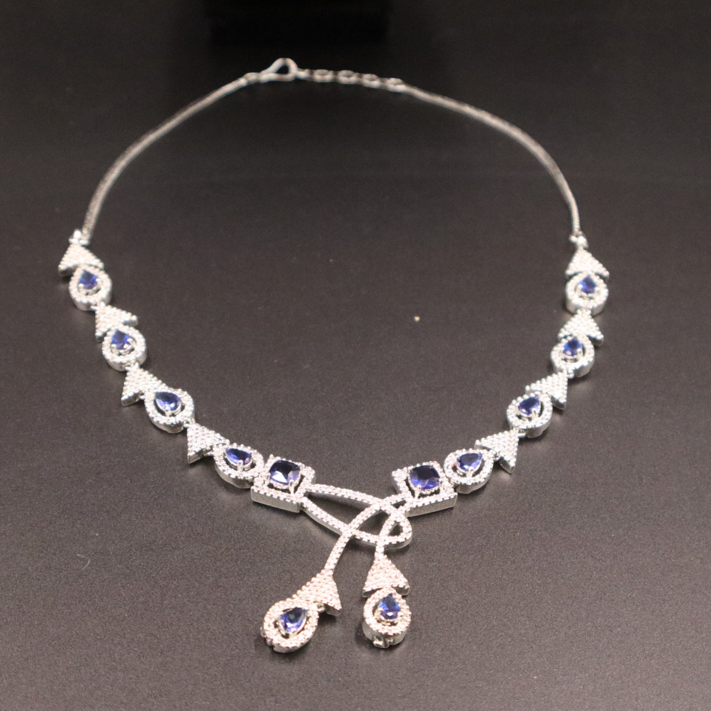 Royal Blue Parijat American Diamond Necklace set