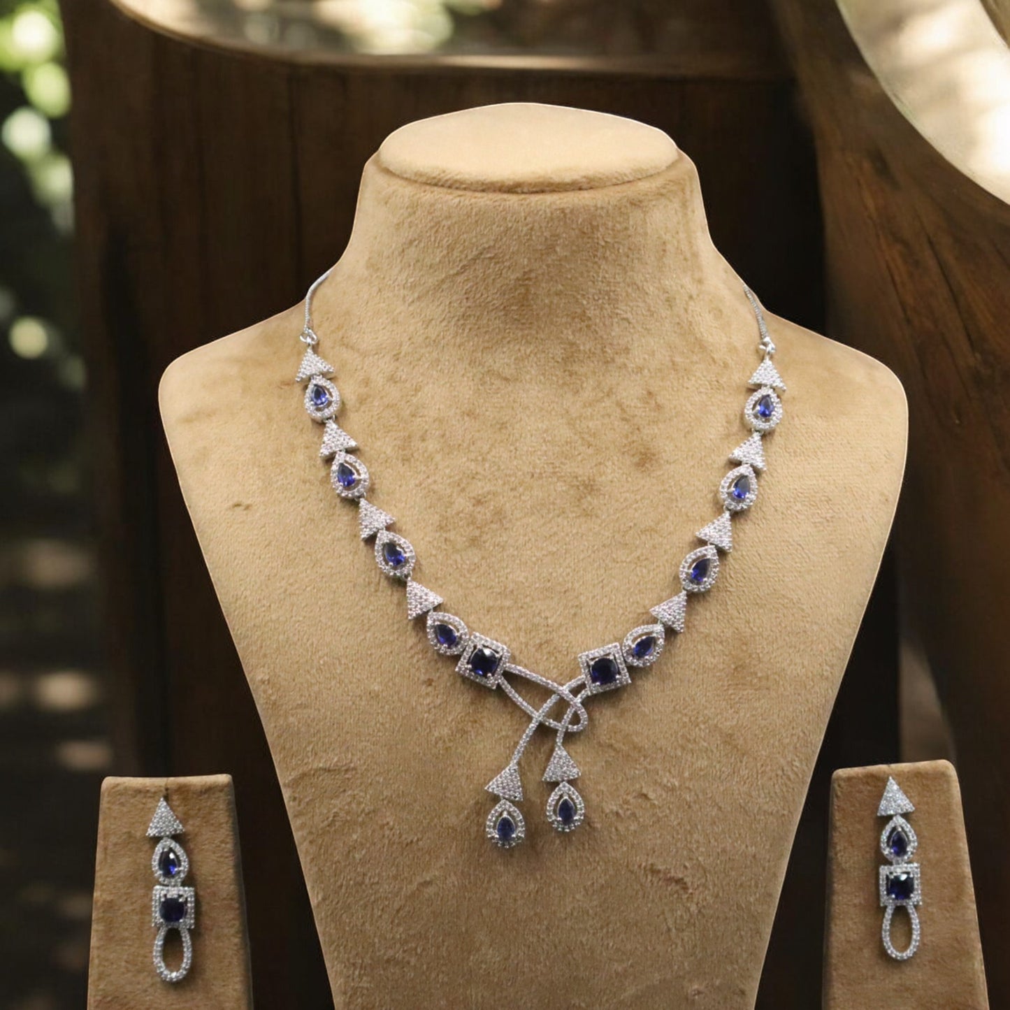 Royal Blue Parijat American Diamond Necklace set