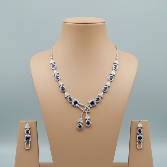 Royal Blue Parijat American Diamond Necklace set
