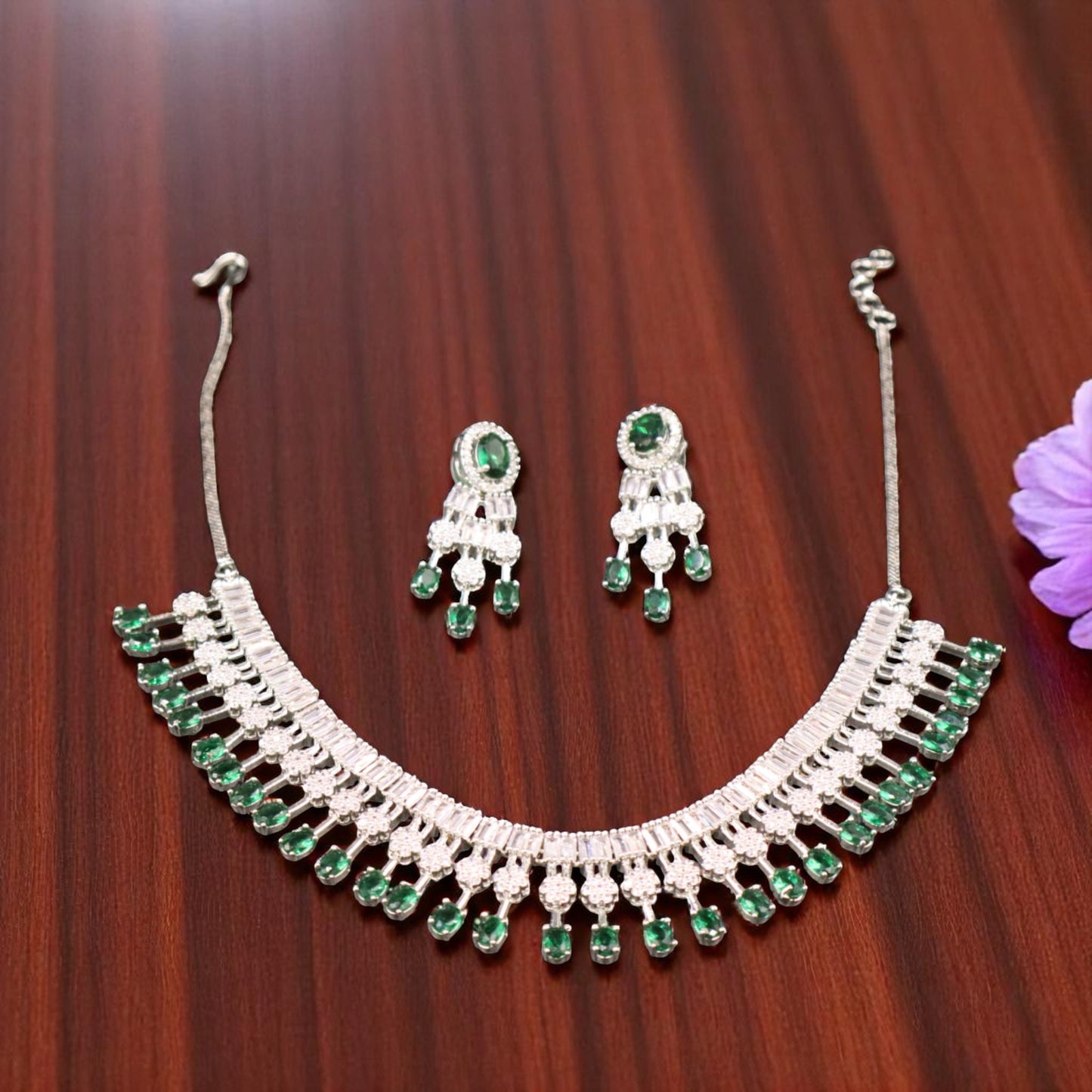 Emerald Devyani American Diamond Necklace set