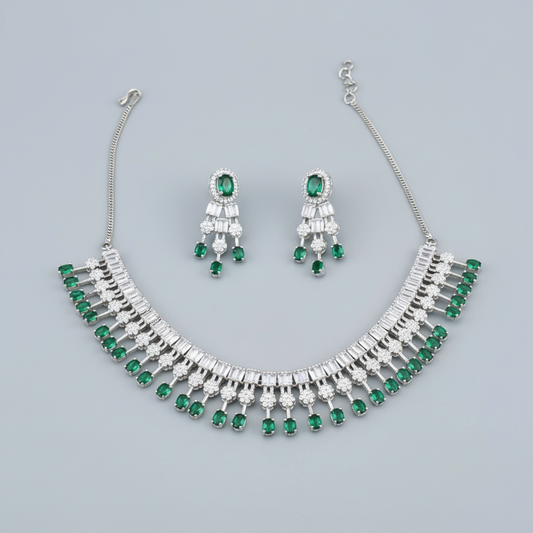 Emerald Devyani American Diamond Necklace set