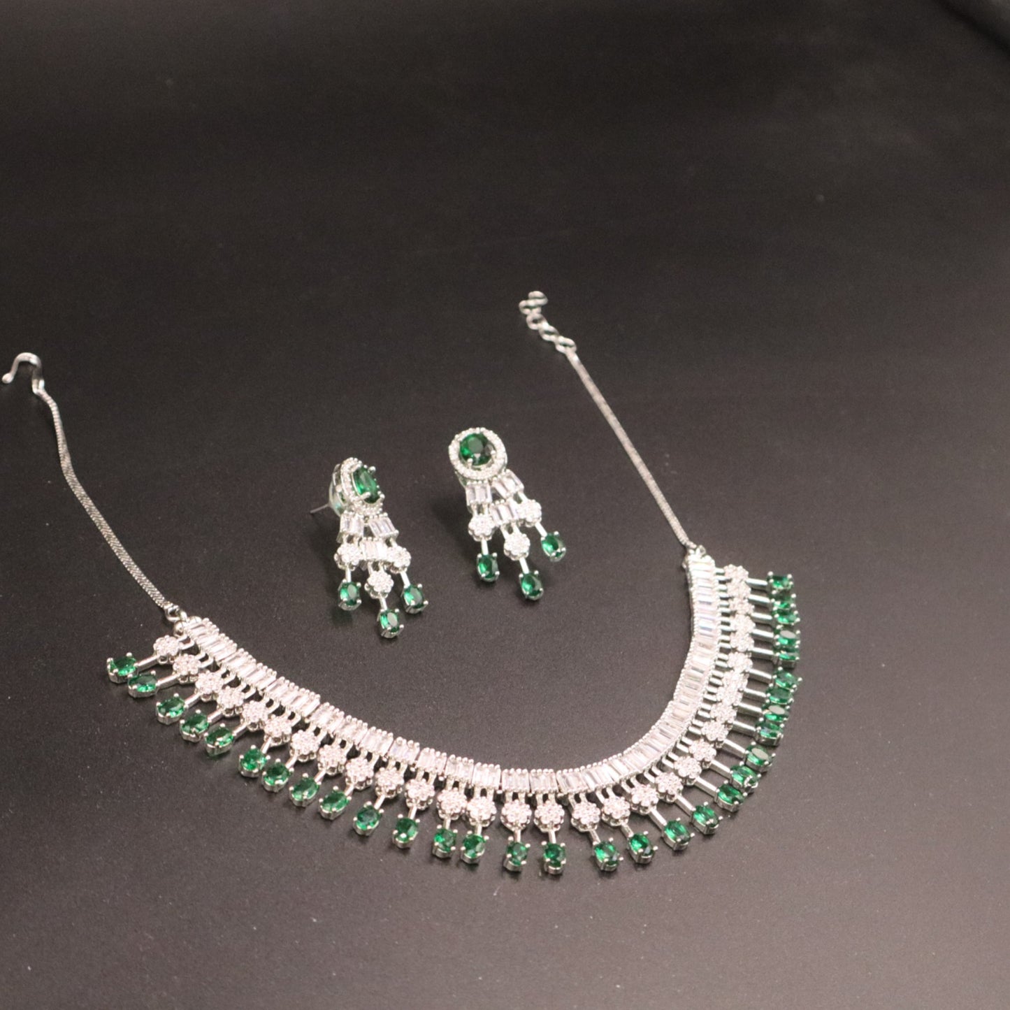 Emerald Devyani American Diamond Necklace set