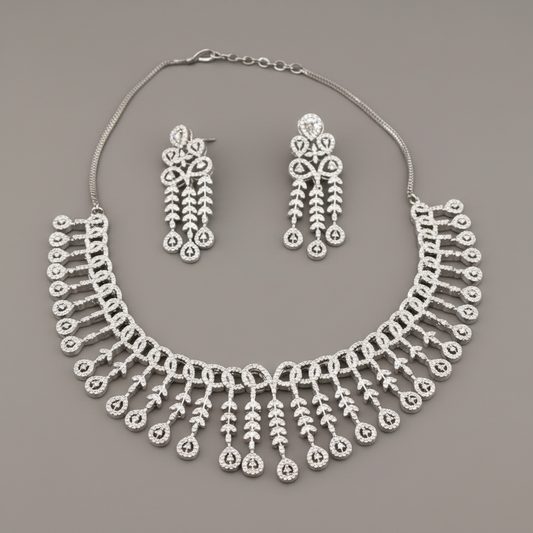 Silvery Satyavathi American Diamond Necklace set