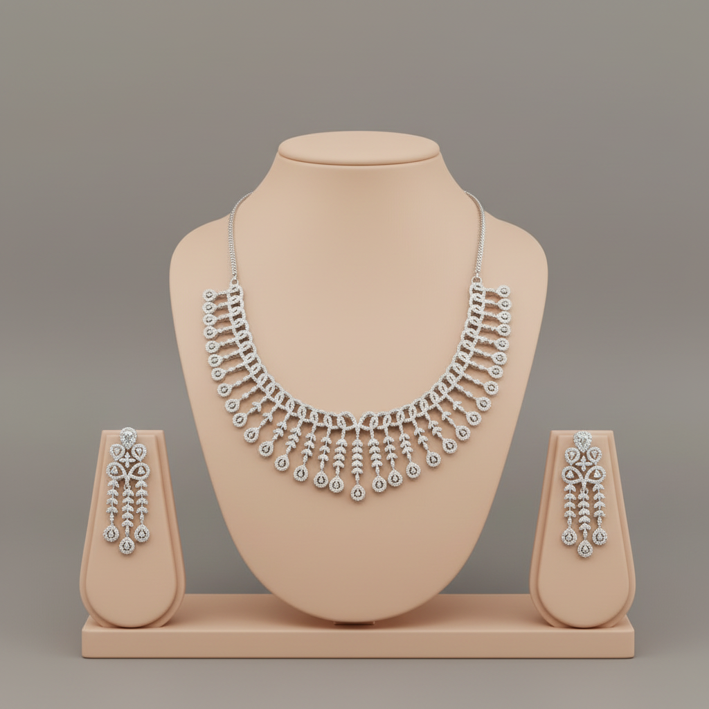 Silvery Satyavathi American Diamond Necklace set