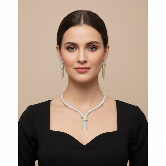 Golden Chandralekha  American Diamond Hasli Necklace set
