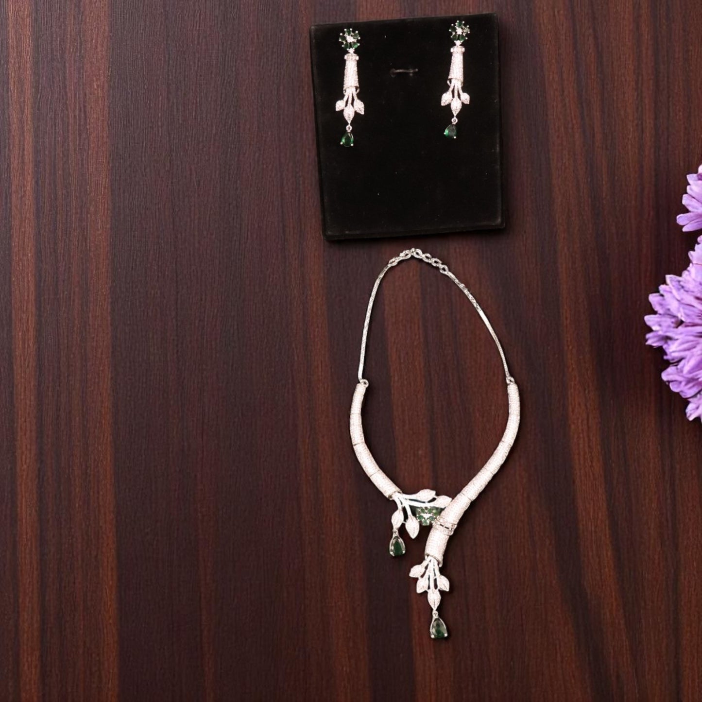 Emerald Mrinalika American Diamond Hasli Necklace set